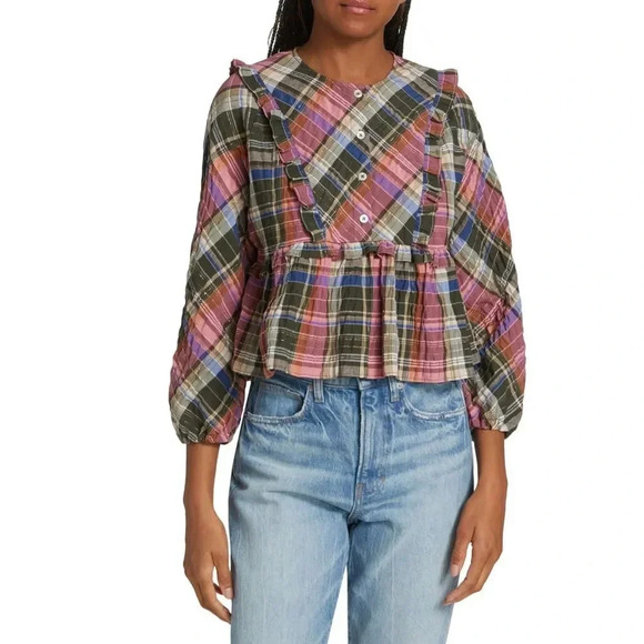 Veronica Beard Katalina Plaid Bib Top - Picture 1 of 9